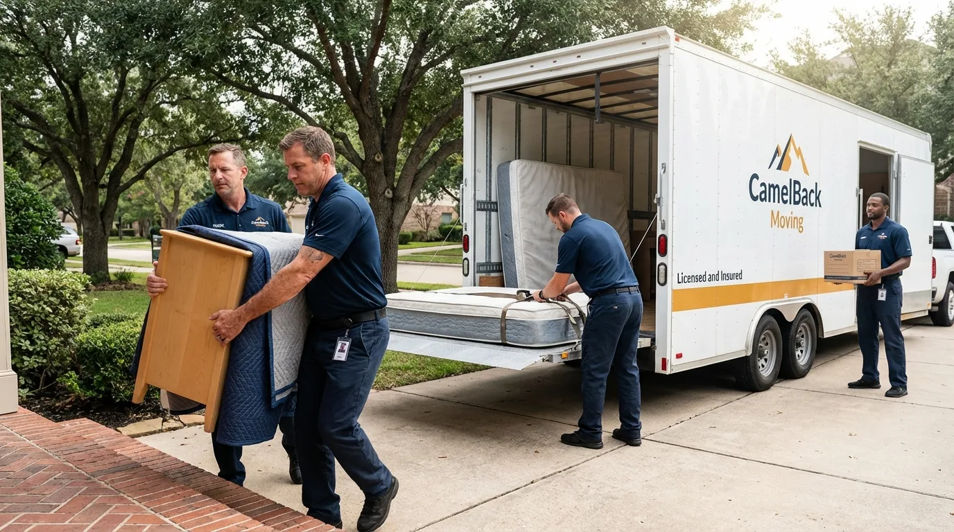 Crew loading residential truck for cross-state move from Grimsley, TN